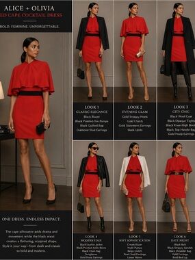 Alice + Olivia Red Cape Sleeve Cocktail Dress Size 6 Wedding Guest Party Dress